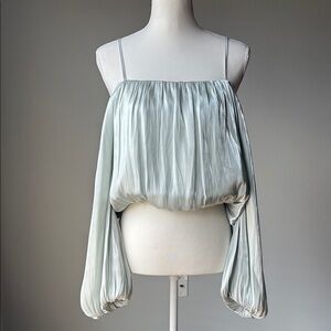 Versona | Mint Green Off Shoulder Bubble Sleeves Blouse